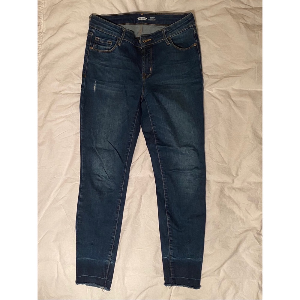 Dark Wash Skinny Jeans - Acid Wash Cuff